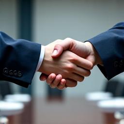 A firm handshake in a professional setting, symbolizing trust and partnership in HR compliance.